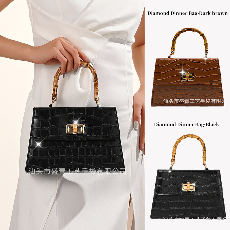 Crocodile Patterned Leather Handbag